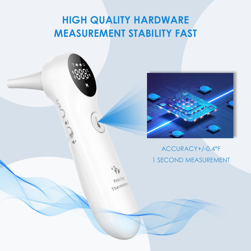 Pet Ear Thermometer for Dogs, Cats, and Livestock, Long Probe Designed, ℃/ ℉ Convert and Sound Switch Dedicated Button, 1 Second Measurement, 20 pcs Pet Swabs Included - BeesActive Australia