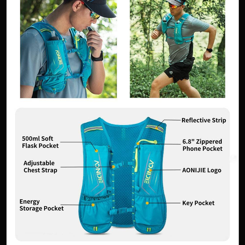 AONIJIE Waterproof and Breathable Running Hydration Vest for Women Men, 4.23oz Lightweight Hydration Vest Backpack Fits 6.8" Phones, for Hiking Cycling Race Marathon Black