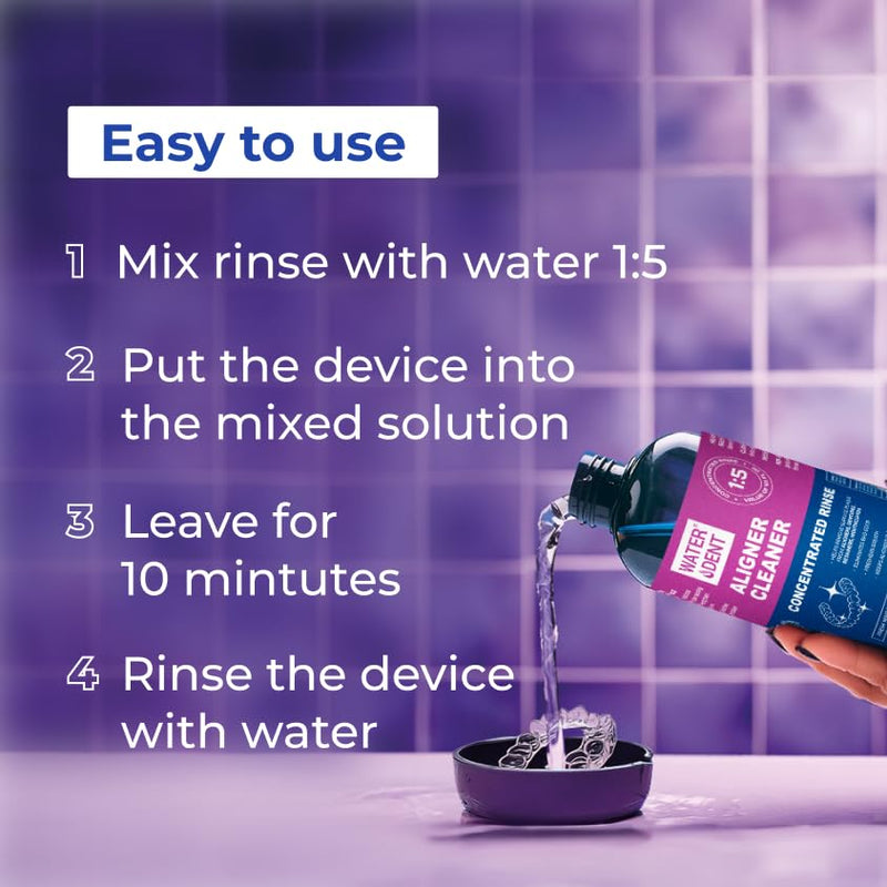 WATER DENT Retainer & Aligner Cleaner – Liquid Soak for Clear Aligners, Retainers, Dentures, Mouth Guards & Night Guards, Ultrasonic Compatible, Alcohol Free, Mint, 16.9 fl oz, Made in USA 16.9 Fl Oz (Pack of 1)