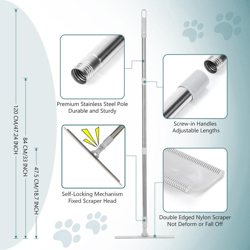 Carpet Rake for Pet Hair Removal, FireBee 47" Adjustable Long Handle Pet Hair Remover, Self-Locking Fixed Nylon Head, Easy Storage, Large Fur Scraper Tool for Rugs, Couch, Stair & Pet Beds - BeesActive Australia