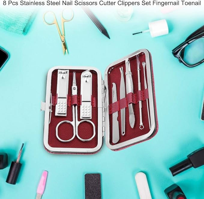Etiquette Set, Grooming Set, Stainless Steel, Cutter, Nail File, Earpick (Red) - BeesActive Australia