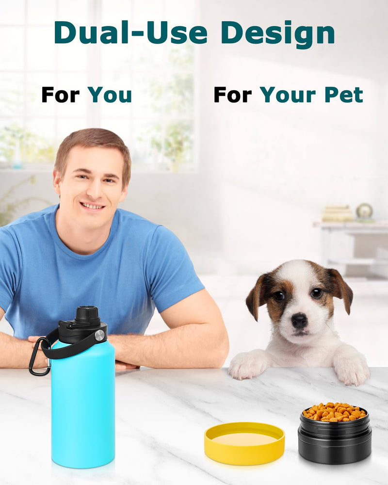 Portable Dog Water Bottle, 32OZ Stainless Steel Dog Water Bottle, with Dog Drinking Bowl & Food Bowl, Leak Proof, Double Vacuum Insulation, Dog Travel Water Bottle for Walking Hiking Camping - BeesActive Australia