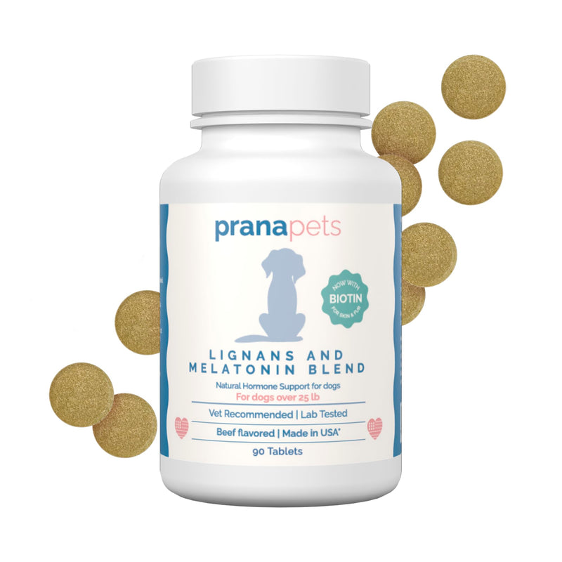 PranaPets Lignans & Melatonin with Biotin Blend Naturally Aids in Relieving Symptoms of Cushing’s in Dogs Over 25 lb | Promote Healthy Balance & Overall Well-Being Over 25 lb (w/ Biotin)