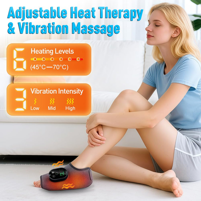 Ankle Massager,3-in-1 Wearable Hot & Vibration Massager for Feet, Ankles, and Arms | Reusable Heating Pad Brace for Home Recovery (Grey) Grey - BeesActive Australia