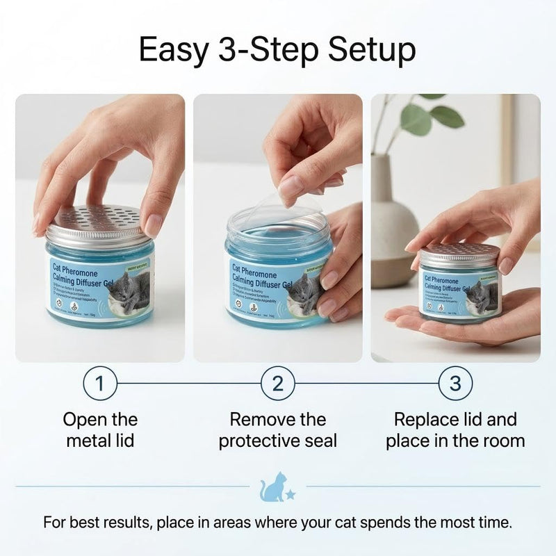 Cat Pheromone Calming Diffuser Gel, Unplugged Cordless Container, 1 Pack, Comforting Scent for Home and Car Travel, Lasts Up to 2 Months