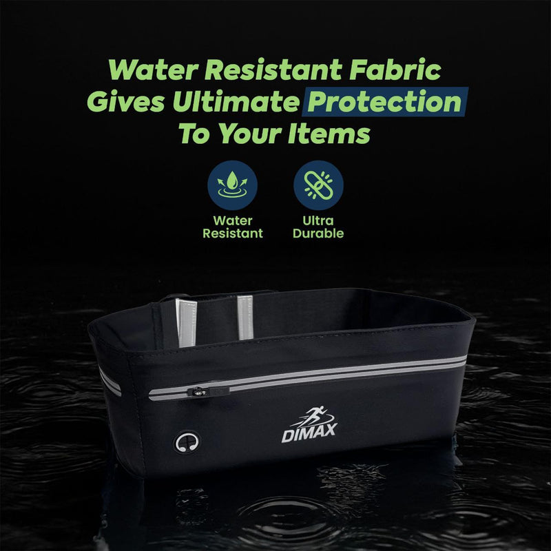 DIMAX Running – Waterproof Travel Bag for Passport & Documents, Nylon Runners Pack, Phone Holder Crossbody, Hydration Waist Belt, Fanny Pack for Men & Women, Gym Pouch, Marathon & Walking Belt