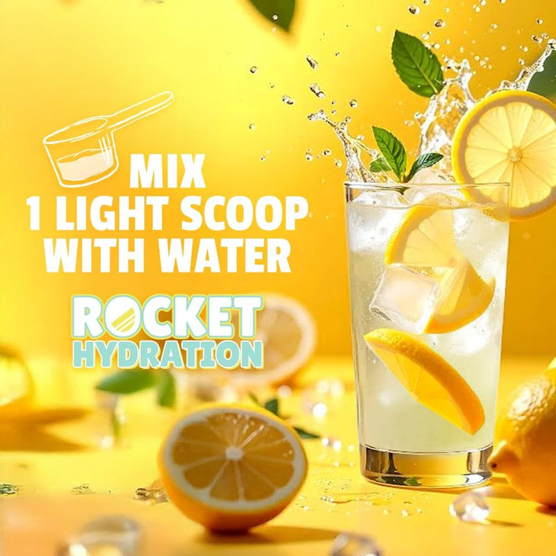 Rocket Hydration Electrolyte Powder 40 Servings | Naturally Flavored Lemonade 0 Sugar, 0 Colors, 0 Calories Drink Mix with Pink Himalayan Sea Salt, Magnesium, Potassium, Calcium & Vitamin C