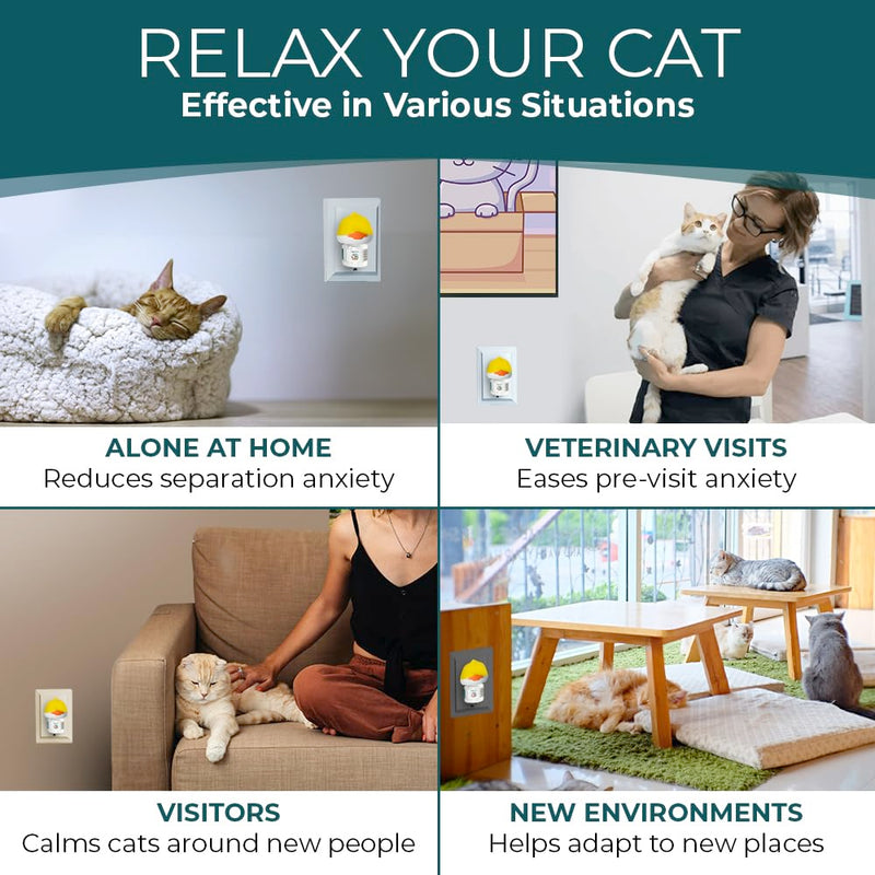 Cat Calming Diffuser for Stress Relief - Natural Cat Deterrent Spray to Reduce Stress, Spraying & Aggressive Behavior - Easy-to-Use Cat Diffuser Calming Solution for a Peaceful Home. 60 Day Supply 1 Diffuser +2 48ml Refills - PawsPlanet Australia