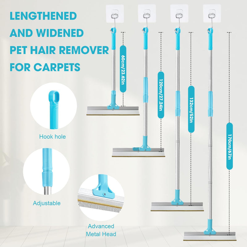 Carpet Rake for Pet Hair Removal, 67'' Adjustable Handle Carpet Rake Cat Dog Hair Remover, Reusable Long Handle Pet Hair Removal Tool, Pet Hair Removal Broom for Rugs, Mats, Couch, Furniture - BeesActive Australia