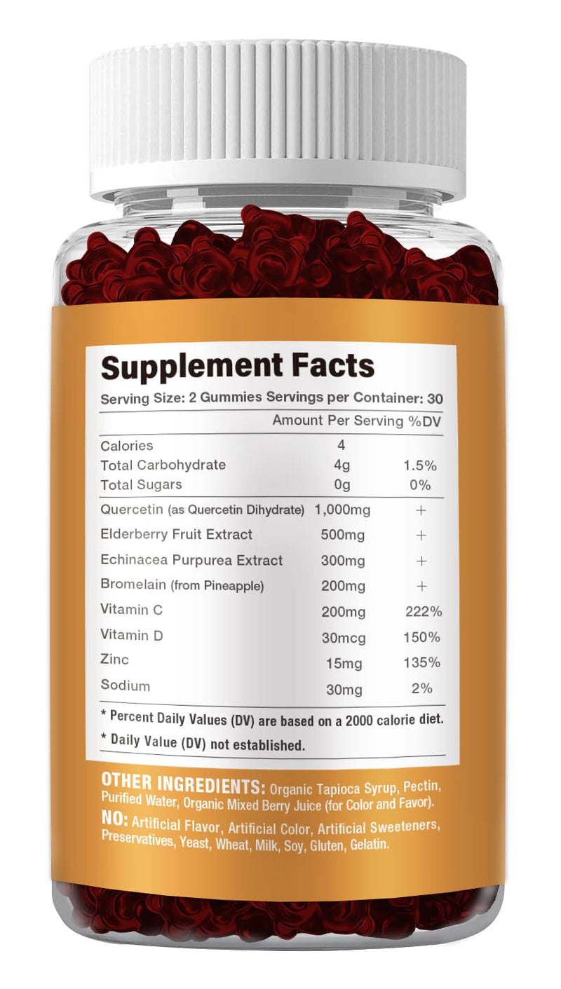 Quercetin with Bromelain, Zinc & Vitamin C - Cardiovascular,Aging Support Chewable Vitamins -Vegan - Pure Quercetin for Kids and Adults - Non-GMO 60 Count 1 Count (Pack of 60)