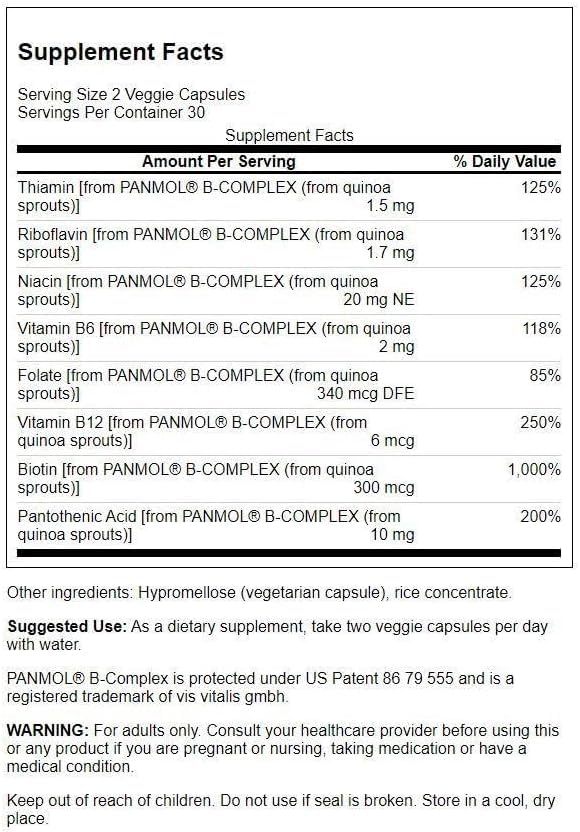 Swanson Real Food Vitamin B-Complex 60 Veg Capsules | Nourishes the Body for Energy and Wellbeing, from Organically Cultivated Quinoa Sprouts, Vegan with No Proprietary Blends