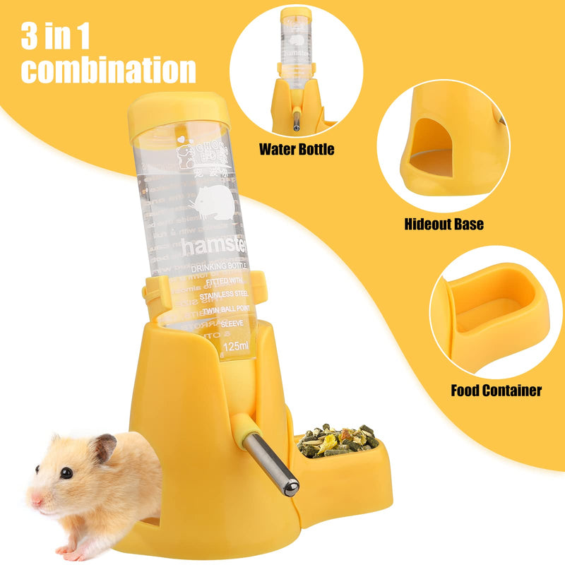 Hamster Water Bottle, [4.2oz/125ml] Diyife Guinea Pig Water Bottle No Drip, 3 in 1 Small Animal Auto Dispenser with Food Container Base for Hamster Bunny Chinchilla Squirrel, Small Pets, Yellow - BeesActive Australia