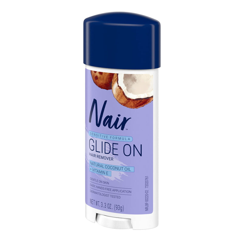 Nair Sensitive Formula Glide On Hair Removal Cream, 3.3 Oz | Sensitive Formula, Leg & Underarms Hair Removal, Hands-Free Applicator, Dermatologist-Tested, Coconut Oil & Vitamin E 3.3 Ounce (Pack of 1)