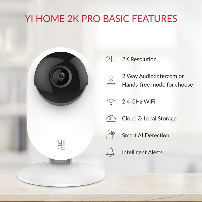 YI Pro 2K Home Security Camera, 2.4Ghz Indoor Camera with Person, Vehicle, Animal Smart Detection, Phone App for Baby, Pet, Dog Monitoring, Works with Alexa and Google Assistant 2Packs 2K pro 2pc - BeesActive Australia