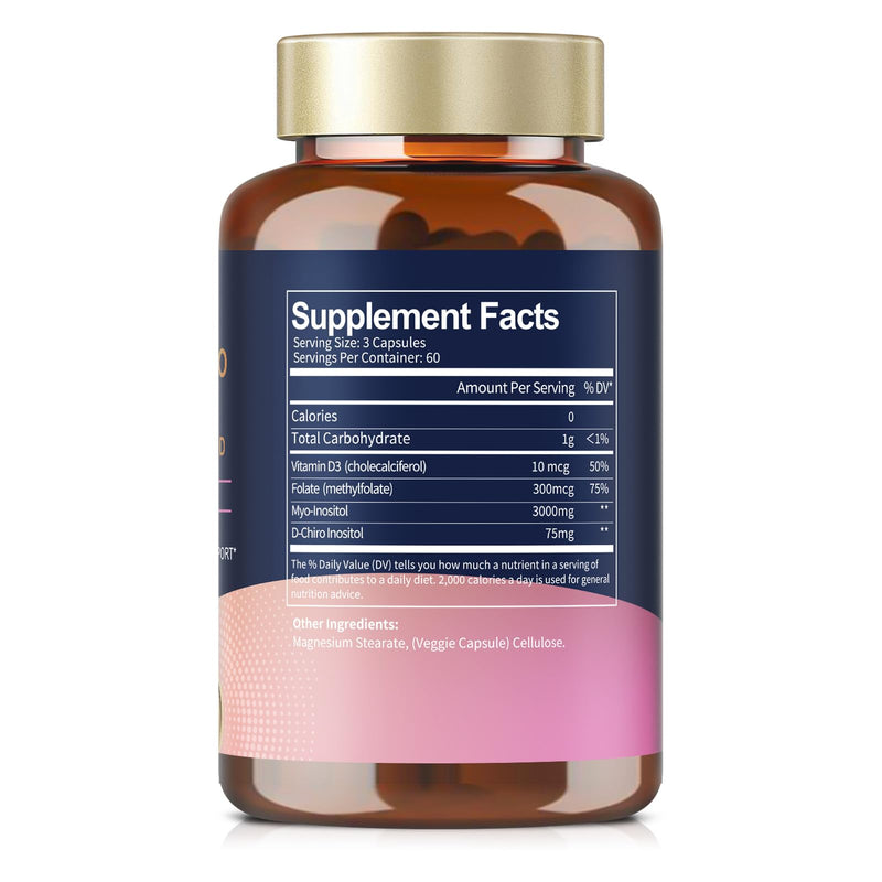 Totaria Inositol Supplement for Women with Vitamin D3, Folate, 40:1 Ratio Myo-Inositol & D-Chiro Inositol Complex, (Vitamin B8) Inositol Capsules, 180 Capsules, 60 Servings, 2 Month Supply 180 Count (Pack of 1)