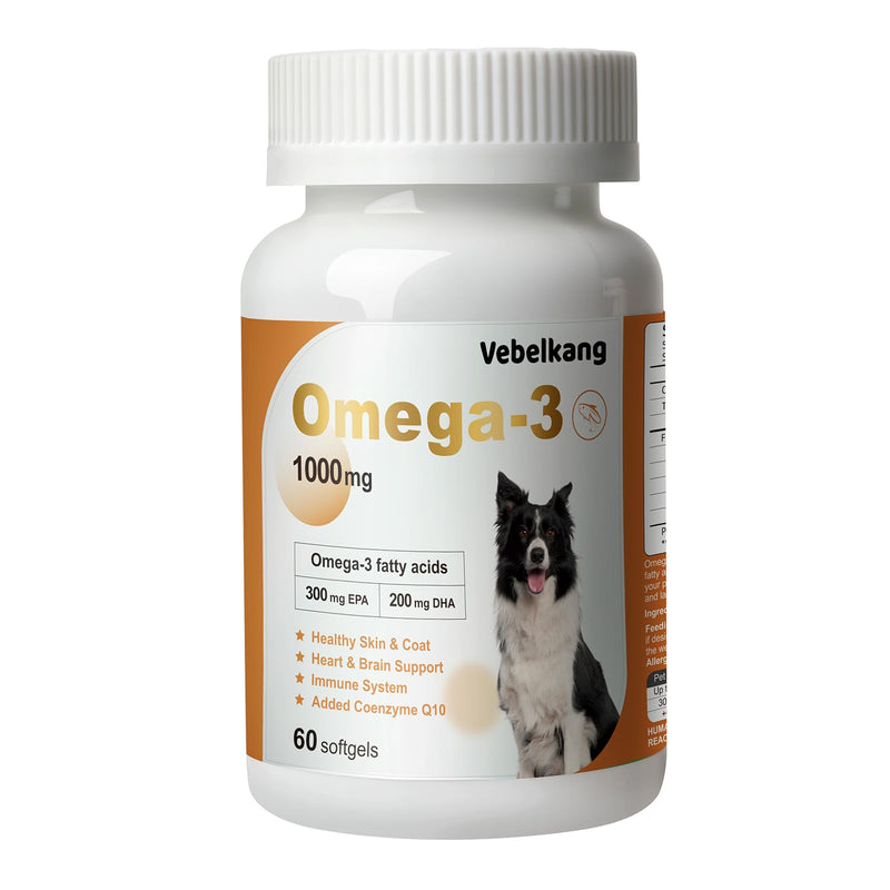 Fish Oil for Dogs-Promotes Heart, Skin, Coat, & Immune Health，Fish Oil containing EPA, DHA, and Coenzyme Q10, Suitable for All Dog Breeds， All Natural Supplement for Pets-60 Counts 1 bottle