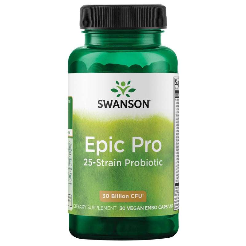 Swanson Epic-Pro 25-Strain Probiotic with Prebiotic FOS for Gut-Health-Conscious Adults Seeking Comprehensive Digestive and Immune Support - 30 Billion CFU (30 Vegan DRcaps) | With Prebiotic FOS for Gut-Health-Conscious Adults Seeking Comprehensive Dig...