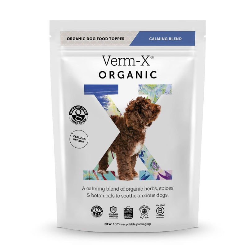 Verm-X Organic Food Supplement for Anxious Dogs. With Passion Flower, Chamomile and Valerian to help Soothe and Calm Sensitive Dogs or Dogs with Situational Anxiety.