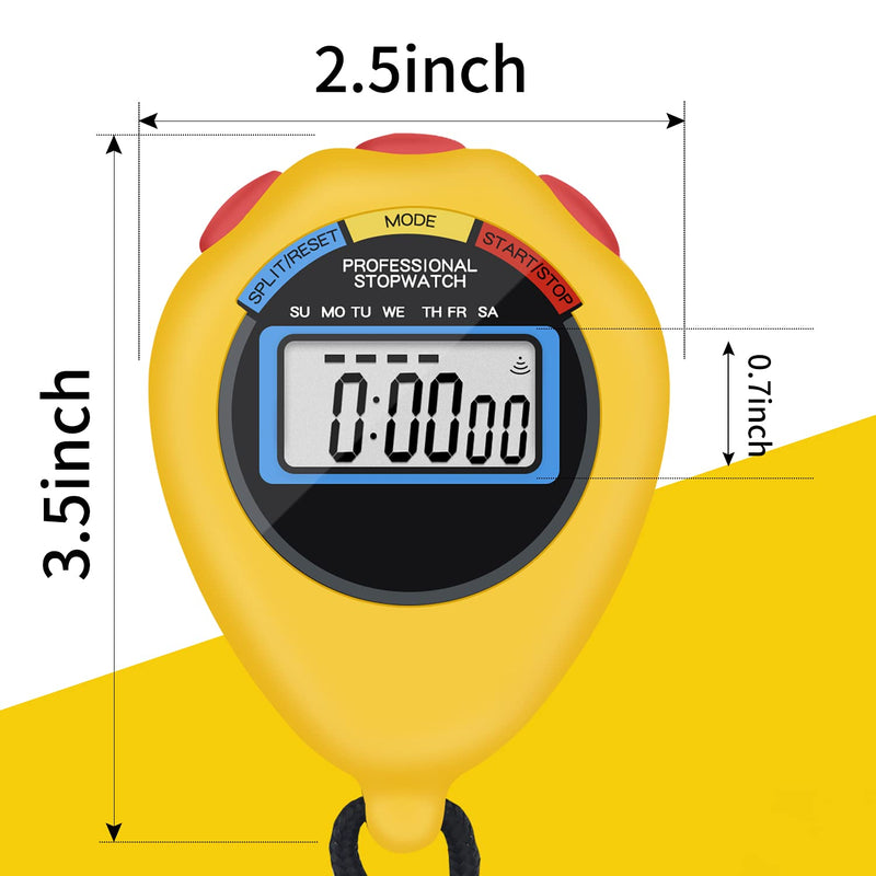 12 Pack Multi-Function Electronic Digital Sport Stopwatch Timer, Large Display with Date Time and Alarm Function,Suitable for Sports Coaches Fitness Coaches and Referees (Yellow) 12