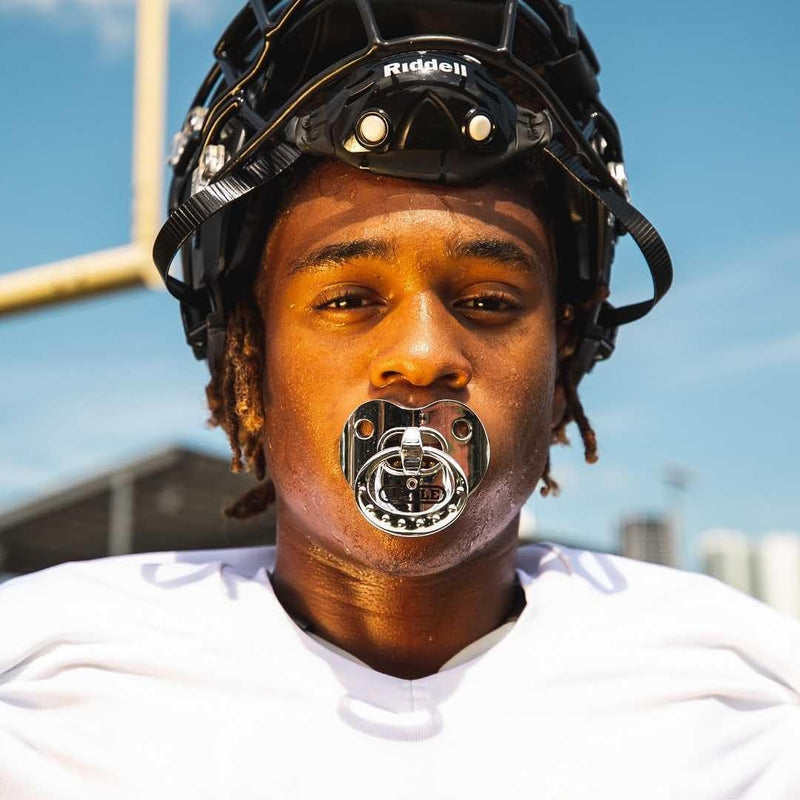 Battle Sports Binky Oxygen Football Mouthguard - Detachable Strap, Maximum Breathability, Works with Braces & No Boiling Required One Size Chrome Pink - BeesActive Australia