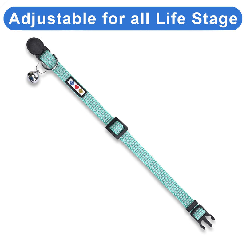 Pawtitas Reflective Cat Collar with Safety Buckle and Removable Bell Cat Collar Kitten Collar Teal Cat Collar ⚡️ Reflective Teal - BeesActive Australia