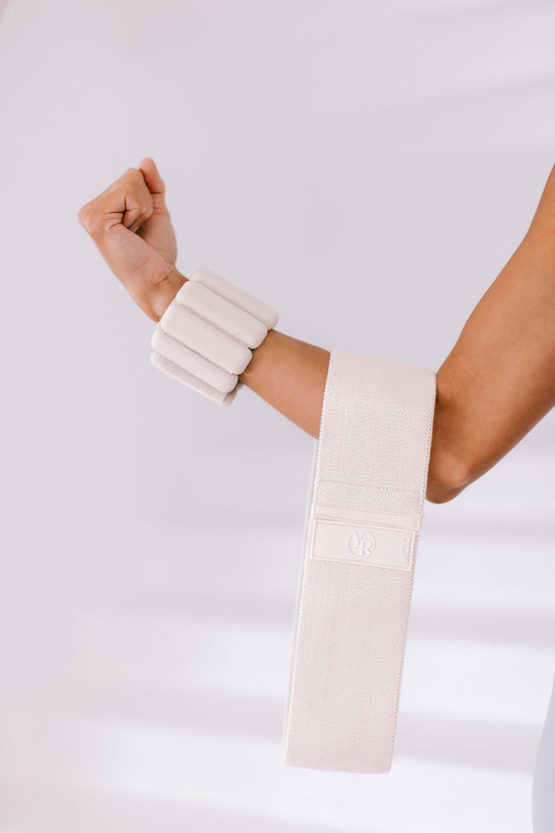 Fabric Booty Band Set for Pilates and Other Workouts- 3 Levels of Resistance 100% Latex Free Beige