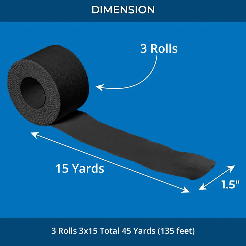 Athletic Tape ‚Äì 3 Adhesive Rolls-1.5" x 15 Yards per roll -No-Sticky Residue ‚Äì Black Medical Tape - Sport Tape -Skin Friendly, Use for Athletes,Coaches, Amateurs Black - 45 yards - BeesActive Australia