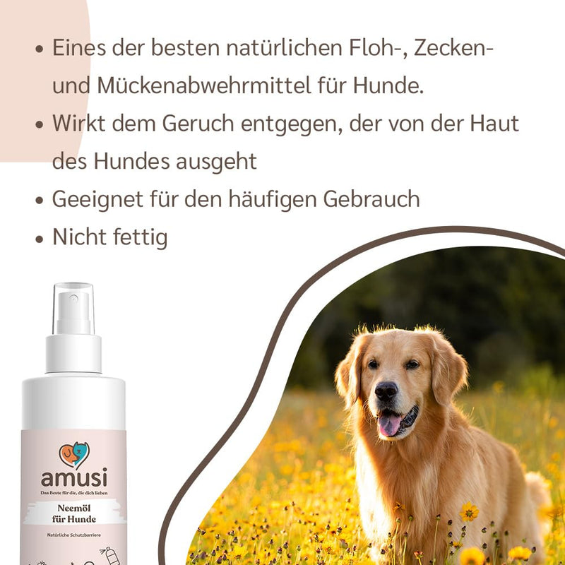 amusi Neem oil tick spray for dogs 250 ml - Natural protection spray for dogs, tick protection against ticks, insect spray & insect repellent, natural formula, vegan, without parabens and nickel - BeesActive Australia