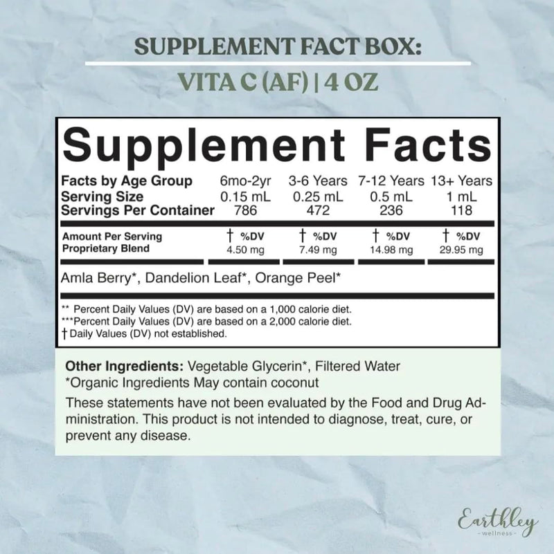 Earthley Wellness Vita-C, A Natural Source of Vitamin C, Whole Food Form of Vitamin C, Extracted from Amla Berries, Orange Peel, and Dandelion Leaf (2oz)