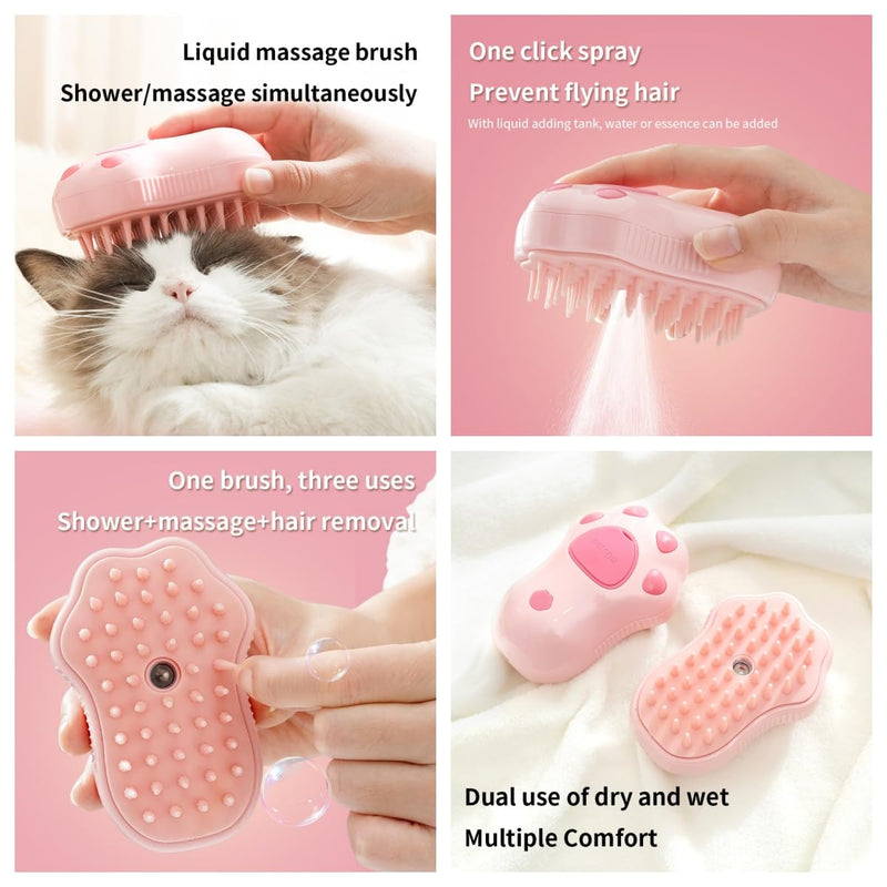 Steam Brush for Cats, 3 In 1 Cat Steamy Brush, New Upgraded Silicone Self-Cleaning Spray Cat Brush for Shedding, Pet Steam Brush, Dog Steam Brush, Pet Hair Cleaning Brush for Cat Dog PINK - BeesActive Australia