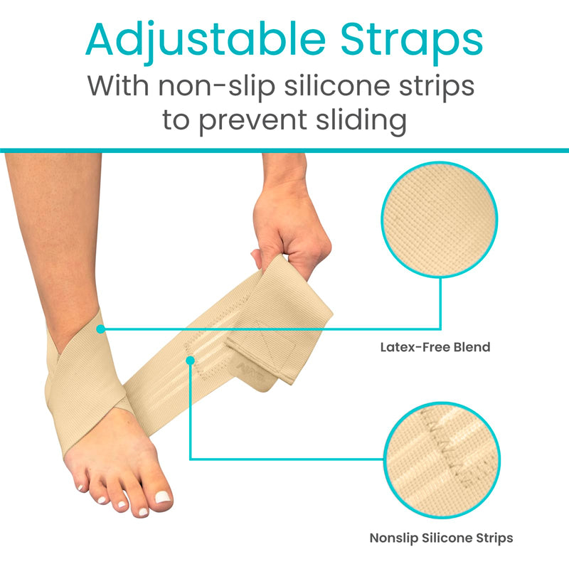 Vive Ankle Wrap (2 Pack) - Strap Heel Brace Stabilizer for Sprained Foot - Breathable, Soft, Firm Compression Sport Sleeve for Swelling - Adjustable Nonslip Elastic Support for Tendonitis (Women, Men) Beige - BeesActive Australia