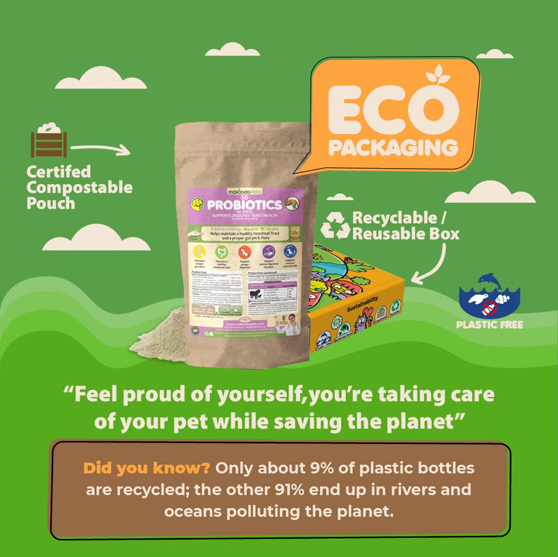 Probiotics for Dogs & Puppies–Extra Strength 9 Species, 5 Billion CFU per Scoop of Powder Digestive Enzymes for Dogs. Gut Fiber & Allergy Relief Pouch (135 Serves)