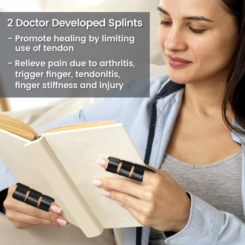 Simplation Trigger Finger Splint and Ice Pack (2+2 Set) for Pain Relief, Knuckle Immobilization, Straightening Arthritis, Injured Mallet Finger, Fits Index, Middle, Thumb, Ring Finger