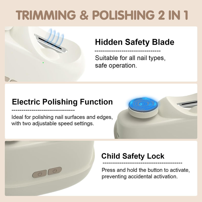 Electric Nail Clippers for Seniors,Smart Nail Clippers 2025 New 3 in 1 Electric Toenail Clipper with Polishing and LED Light,Smart Toenail Clipper 2 Adjustable Speeds for Adults,Baby (Apricot)