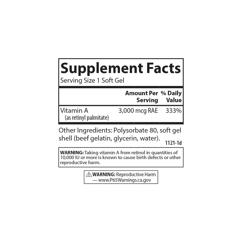 Carlson - Vitamin A Solubilized, 10000 IU (3000 mcg RAE), Water Soluble, Vision Health, 100 Softgels (Pack of 2) 100 Count (Pack of 2)