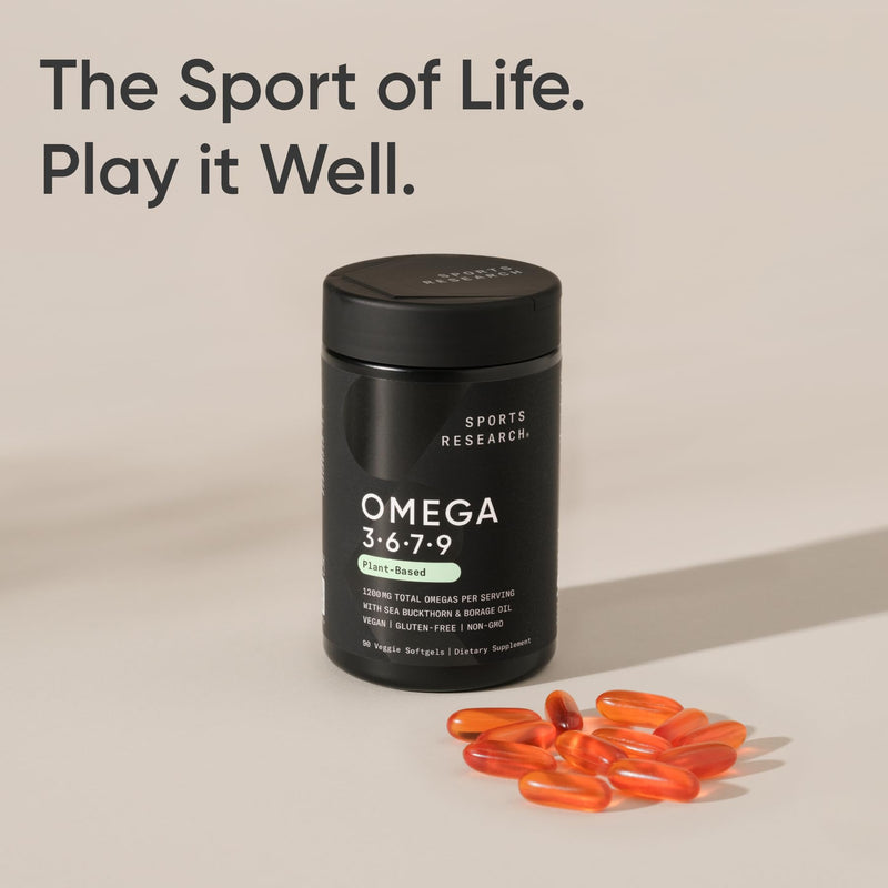 Sports Research® Vegan Omega 3·6·7·9 Complex 1635mg, 90 Count Plantgels™ | Sourced from Organic Flaxseed, Olive Oil, Sea Buckthorn, Pomegranate Seed, Sacha Inchi, Borage Oil