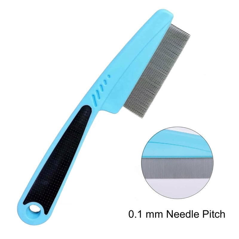Flea Comb with Rubber Handle, Flea and Tick Comb for Dogs & Cats, Fine Tooth Dog Comb for Grooming (Blue) - BeesActive Australia