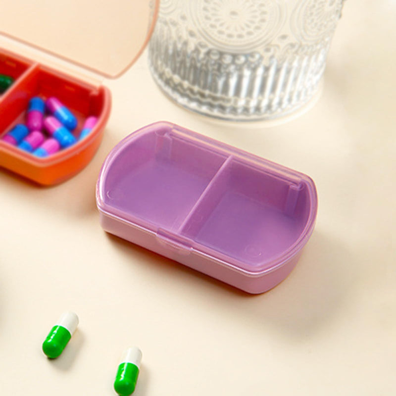 Small Pill Case Small Pill Organizer Pill Storage Device Portable Travel Pill Box Daily Medicine Storage Box 2 Compartments Pill Holder Pill Container for Vitamins, Fish Oil, Supplements Purple 2pcs