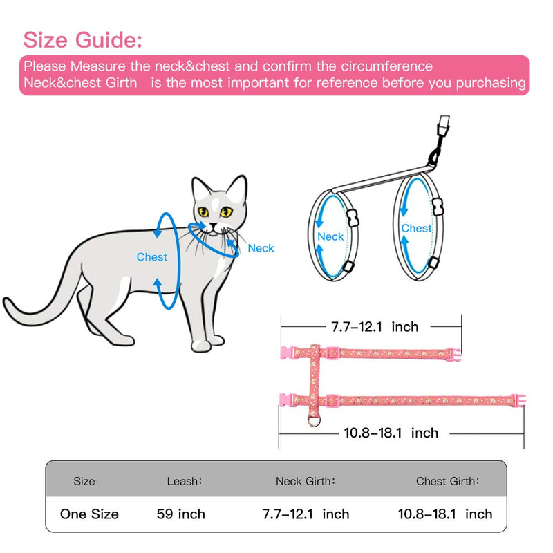 Cat Harness and Leash Set Gold Moons Stars Soft Nylon Escape Proof Adjustable for Kittens Small Animals Glow in The Dark (Pink) Pink - BeesActive Australia