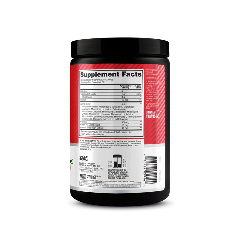 Optimum Nutrition Amino Energy Powder, Juicy Strawberry, 9.5 Oz Juicy Strawberry Burst 9.5 Ounce (Pack of 1)