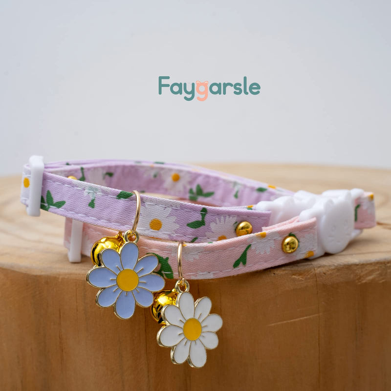 2 Pack Cotton Breakaway Cat Collars with Bell Flower Pendant Kitty Kitten Collars Pink Purple Collar for Female Girl Cats Male Boy Cats Pink&Purple - BeesActive Australia