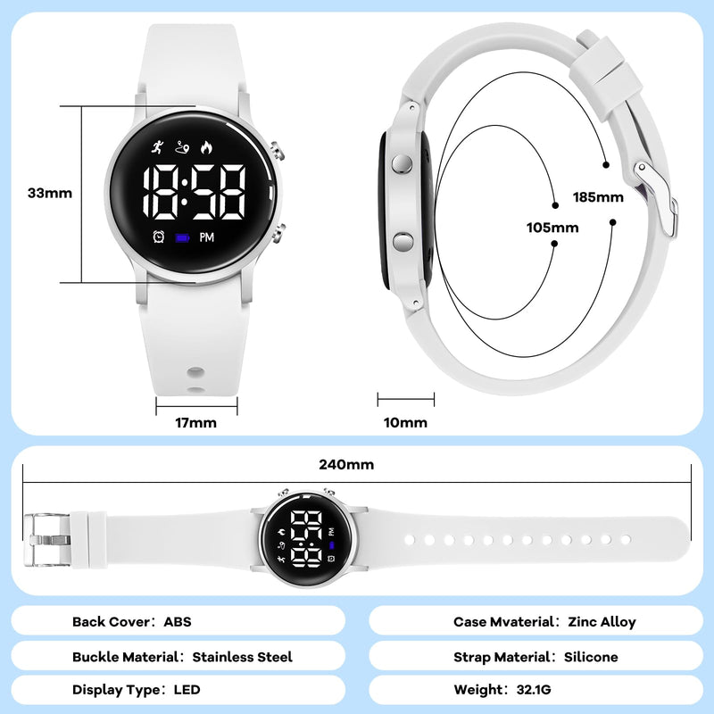BEN NEVIS Kids Watch for Boys Girls Waterproof Digital Watch for Kids with Pedometer, Vibration Alarm Clock, Stopwatch, Calendar, No App for Ages 5-18 04-White - BeesActive Australia