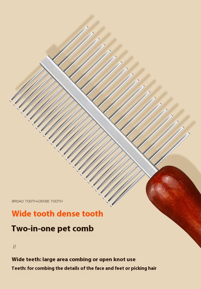 Cat&Dog Flea Comb,Premium Double-Sided Pet Grooming Comb with Ergonomic Wooden Handle-Durable Stainless Steel Flea Comb for Cats and Dogs,Perfectly Suitable for Both Long and Short Hair Pets - BeesActive Australia