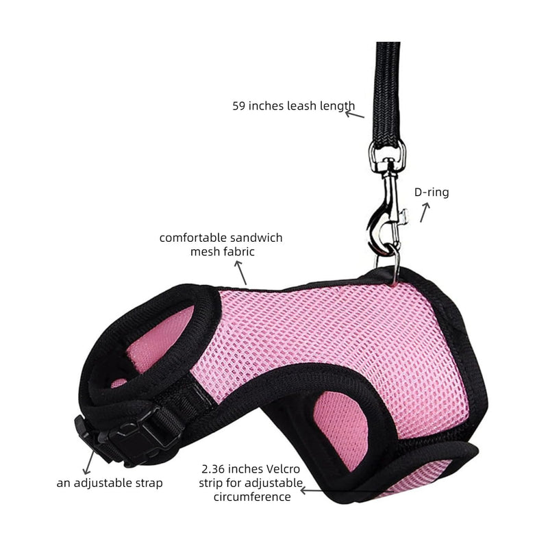 MANON ROSA Rabbit Harness and Leash Set - Adjustable Escape-Proof Training and Walking Gear for Guinea Pigs Bunnies Chinchillas Hamsters Ferrets Rats Kittens and Small Dogs Puppies Cats (Black,L) Black L - BeesActive Australia