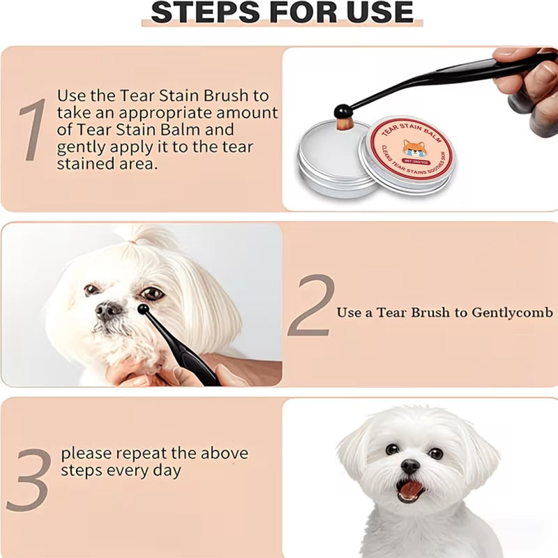 Dog Tear Stain Remover Balm & Eye Drops Kit,Gentle Tear Stain Cleaner for Dogs Eyes,Safe Eye Care for White Dogs with Brush, Easy to Use & Portable,Dog Eye Cleaner,Dog Tear Stain Removal