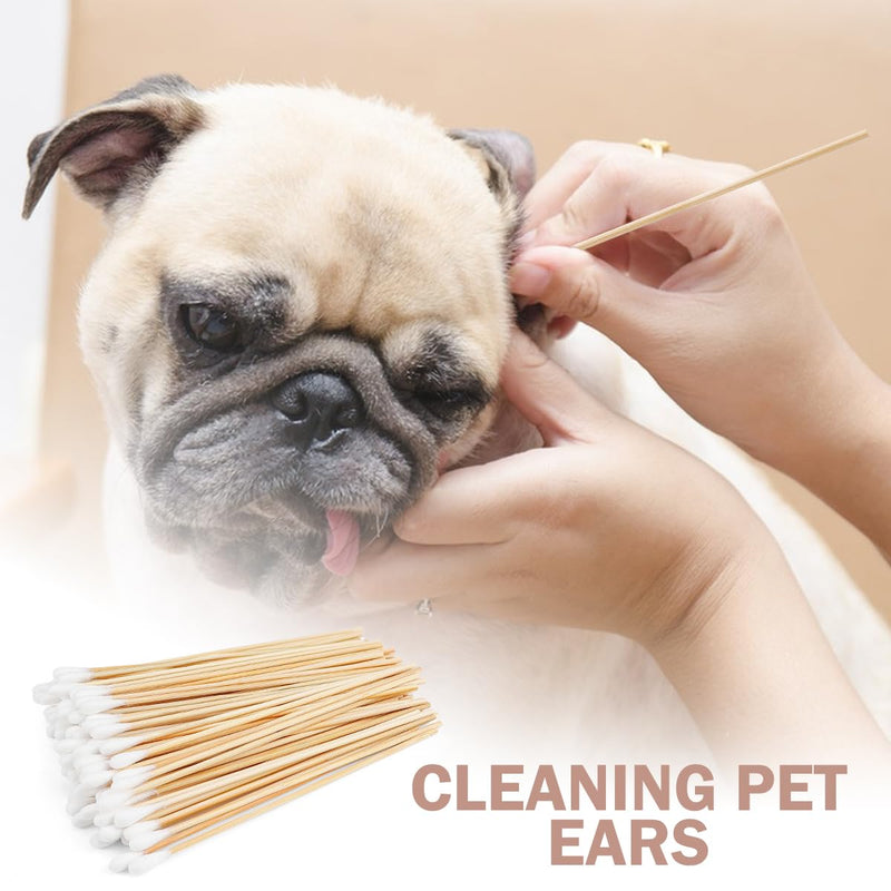Cotton Buds Wooden Cotton Pack of 100 Dog Cotton Buds Applicator Dog Cotton Buds Ear Cleaner Long Wooden Handles Cotton Buds for Pets Dogs Cats 15 cm