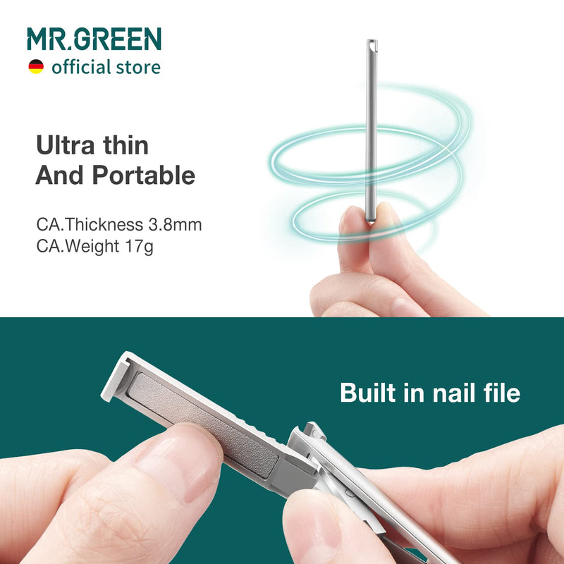 MR.GREEN Ultra Thin Nail Clippers German Precision Manufacturing Technology Nail Cutters with Cow Leather Cover Superior Texture (Light Grey) Light Brown - BeesActive Australia