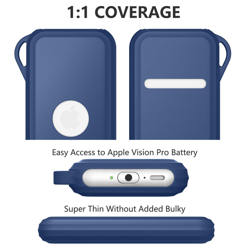 Battery Case for Apple Vision Pro Accessories, Anti-Scratch Soft Silicone Battery Protective Cover with Keychain and Lanyard Strap, Portable Battery holder for Travle Outdoor Navy Blue - BeesActive Australia