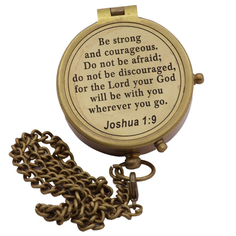 Compass – Brass Directional Vintage Compass Engraved with “Be Strong and Courageous” Joshua 1:9 Bible Verse, Baptism 2026 Communion Christian Inspirational Gifts for Women/Men Be Strong- Leather Case
