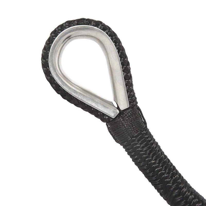 NovelBee 1/2 Inch X 50 Feet Double Braid Nylon Anchor Line with Stainless Steel Thimble and Plastic Chuck (Black) Black - BeesActive Australia